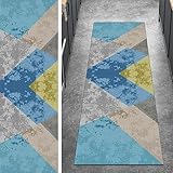 Ymural Teppichmatten Läufer Flur Lang Teppich Meterware Patchwork 120x180CM Blau Grau Kücheläufer rutschfest Teppichläufer Waschbar Kurzflor Polyester Korridor Schlafzimmer, Anpassbar Breite 40-120cm