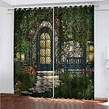 SATUSA Vorhang Blickdicht 3D Gartengrüne Reben Muster Ösenschal 2Er Set 234X230Cm Fenster Gardinen Mit Ösen Verdunkelungsvorhang Wohnzimmer Kinderzimmer Thermovorhang Schallschutz Vorhänge