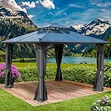 BRAST Pavillon Aluminium Pagode 3,5x3,5m | viele Modelle & Farben | inkl. Moskitonetz + LED | festes Dach | wasserdicht | stabil | UV-Schutz | Dunkelgrau