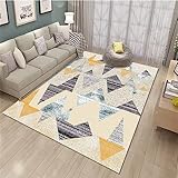 RUGMRZ Teppich Muster 200 x 250 cm Teppich Wohnzimmer grau-gelbe dreieckige geometrische Muster leicht zu reinigen Bettumrandung Teppich 3 Teilig