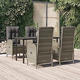 Festnight Polyrattan Sitzgruppe Garten Essgruppe Rattan Gartenmöbel Set 4 Personen Rattan Gartenstuhl Verstellbare Rückenlehne 140 x 70 cm Gartentisch Wetterfest Sitzgarnitur Gartengarnitur Grau