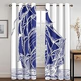 Yayun Art Segelboot, blaues Schiff, bedruckter Fenstervorhang, modern, für das Wohnzimmer, Kinder, Jungen und Mädchen, Vorhänge, 2 x 80 x 130 cm/(B x L), extra Lange Vorhänge