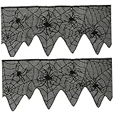 2 Stück Schwarze Fenstervorhänge, durchsichtige Fenstervorhänge, Spitzenvorhänge, Halloween-Partyzubehör, Halloween-Vorhänge, Halloween-Duschvorhänge, Türfenstervorhang, Halloween-Fenstervorhang