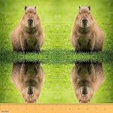 Capybara Stoff durch die Hof,Capybara Polsterung Stoff für Sofa Nähen,Nette Maus Nagetiere im Freien Stoff,Natürliches Thema Dekorations Stoff, DIY Wasserdichtes Gewebe, Braungrün 276x150 (HxB)