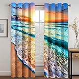 Verdunkelungsvorhang 3D Fashion Art Sonnenuntergang Am Meer Vorhänge Mit Ösen, Blickdicht Gardinen Kinderzimmer Schlafzimmer Wohnzimmer Thermovorhang Für 280x260 Cm Fenstervorhänge Set Mit 2 Platten