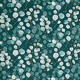 Keine Meterware, Stoffe zum Nähen für Kinder und Damen, 100% Viskose: 0,5m Viskosestoff/Radiance mit Eukalyptus Blätter auf petrol mit gold weiß mint grau - Frauen und Mädchen Kinderstoff