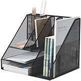 Q-CONNECT KF18473 Schreibtisch-Organizer A4 aus Lackiertem Metallgeflecht/ Schwarz / Schreibtischorganizer/ Mesh Metall Büro-Organizer Desk Organizer/ 4 Anti-Rutsch-Füße/ 34,5 x 29,0 x 29,5 cm