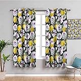 SPADEACES 2Er Set Verdunkelungsvorhang 3D Druck Gelbe Blumenpflanze Muster Vorhänge Blickdicht 280X260Cm (BxH) Gardinen Wohnzimmer Kinderzimmer Ösenvorhang Fensterdekoration Blickdichter