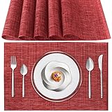 Tischsets Abwaschbar 6er Set, Platzset PVC Hitzebeständig rutschfest, Platzdeckchen für küche Speisetisch Hotel, 45x30cm (Rot)