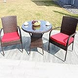 JHKZUDG 3-Teiliges Set Für Den Innen- Und Außenbereich, Rattan-Terrassenmöbel-Set,Gartentisch Und Stuhl,2 Sessel + Couchtisch Aus Glas Passend,Für Terrasse, Hinterhof, Pool