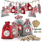 Dusor Adventskalender zum Befüllen, 24 Filzbeuteln und Stoffbeutel, Adventskalender Zahlen Aufklebern, Weihnachtskalender zum Selber Dekorieren, Adventskalender 2022 Kinder