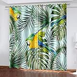 OUSIKA Vorhang Blickdicht Kurz 3D Pflanze Vogel Muster Vorhänge 2Er Set 140x200 cm Thermovorhang Kälteschutz Mit Ösen Gardinen Kinderzimmer Verdunkelungsvorhang Schlafzimmer Wohnzimmer Deko