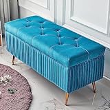 Gepolsterte Aufbewahrungsbank,Premium-Dekoration, Möbel am Ende der Bettbank, Bequeme Schuhbank, Fußstütze (Color : Blue, Size : 24x16x18inch)