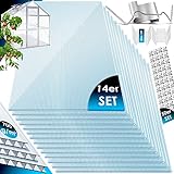 KESSER® 14x Polycarbonat Hohlkammerstegplatten 4mm | 10,25 m² Doppelstegplatte - 1210x605 | 50x Klammern + 50x Z-Clips | Stegplatte Gewächshausplatte UV-beständigen Für Gewächshaus Gartenbau Carports