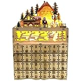 Holz-Adventskalender mit LED-Beleuchtung, Dorfhaus, Countdown, Ornament mit großen Schubladen