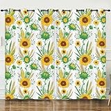Verdunklungsvorhänge Sonnenblume Scheibengardinen Weich Vorhänge Wohnzimmer Vorhänge Schlafzimmer Vorhang Blickdicht Vorhang Schallschutz Scheibengardine Gardine 2x140x240cm