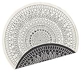 NORTHRUGS Porto Port In-und Outdoor Runder Wendeteppich Wasserfest Mandala Design Flachgewebe Teppich Wetterfest für Balkon, Terrasse, Garten, Wohnzimmer in Schwarz Creme, ⌀140cm, Polypropylen