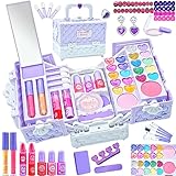 Kinderschminke Set Mädchen Kinder Make Up Set - Kinder Schminkset Mädchen,Kinder Schminkkoffer Mädchen Spielzeug,Prinzessin Weihnachts Geburtstags Geschenke für Mädchen 4 5 6 7 8 9 10 11 Jahre Purple