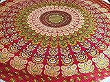 AB India Crafts Traditionelles Indisches Mandala Tuch für Strand, Yoga, Picknick, Festival, Deko, 100% Baumwolle, rund 180 cm rot