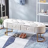 Aufbewahrungsbank mit goldenem Sockel, Aufbewahrungsbank mit Schubladen, Moderne Bettbank, Schlafzimmerbank mit Stauraum (Color : Beige, Size : 120cm)