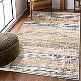 Carpeto Rugs Modern Teppich abstrakt Muster - Kurzflor, Weich und Glanz - Teppich für Wohnzimmer, Schlafzimmer, Esszimmer - ÖKO-TEX Wohnzimmerteppich - Beige Blau Gold - 140 x 200 cm