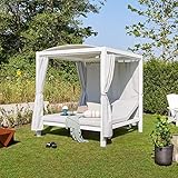 Home Deluxe - Sonnenliege - Lyon inkl. Abdeckung, Maße: ca. 208 x 188 x 207 cm, Farbe: Weiß, Loungebett für 2 Personen, inkl. Vorhänge und Sonnendach I Gartenliege Doppelliege Gartenliege