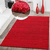 T&T Design Shaggy Teppich Hochflor Langflor Teppiche Wohnzimmer Preishammer versch. Farben, Farbe:rot, Größe:120x170 cm