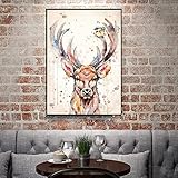 FLeage Leinwanddruck-Poster, Hirsch und Vogel, Aquarell-Fotodruck, modernes Familienschlafzimmerdekor-Poster – ohne Rahmen