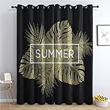 zcwl Sommerblatt Vorhänge, Verdunklungsvorhänge mit Ösen, Vorhang Blickdicht für Wohnzimmer Schlafzimmer Dekoration, Gardinen mit Muster, 2er Set, 200 x 140 cm (HöhexBreite)