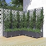 BULANED Pflanzkübel mit Spalier, Pflanzkübel Mit Rankgitter, Blumenkasten Mit Rankgitter, Spalier, Pflanzkasten, Pflanzgefäß, Dunkelgrau 120x120x121,5 cm PP