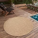 the carpet Kansas - robuster In- und Outdoor Teppich im natürlichen Jute-Look, wetterfest, geeignet für Terrasse und Garten, 120 cm Rund