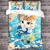 QLasic süßes Haustier 3D Bettbezugsüße Katze Bettwäsche,Kissenbezug Mit Mikrofaser Bettbezug Mit Reißverschluss King（220x240cm）,Geeignet Für Familien, Jugendliche Und Kinder