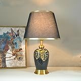 HYQHYX tischlampe grün Nachttischlampe aus Keramik im chinesischen Stil, handgefertigter Lampenkörper aus Keramik, geeignet für Schlafzimmer, Arbeitszimmer, Büro(Color:black,Size:)