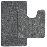 MIULEE Badematte Duschvorleger Badvorleger Flur 2er Set rutschfest Matte Teppiche Badteppich Badezimmerteppich Waschbar Saugfähig für Bad Wohnzimmer 40x60 cm und 45x45 cm mit Ausschnitt Grau