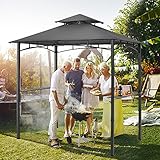 OUTDOOR WIND 2,4 x 1,5 m, zweistufiger Grillpavillon mit LED-Licht (grau)