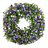 chiphop Buchsbaum Girlande Vielseitige Dekoration, bunter Cottage-Kranz, langlebig und stabil, schöner künstlicher Frühlings- und Sommerkranz Kranz Groß (Purple, One Size)