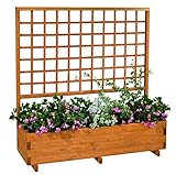 GASPO Blumenkasten mit Rankgitter Hellbrunn | Honig-Farben, aus massivem Holz | L 136 x B 37 x H 140, Pflanzkübel für Balkon und Garten