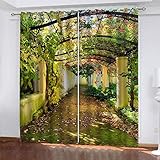 GSKOQD Verdunkelungsvorhang Kinderzimmer Junge Mädchen Blickdichte Vorhänge Mit Ösen 2 Stück 170X200Cm 3D Gartenkorridor Grüne Reben Muster Gardinen Wohnzimmer Schlafzimmer Schallschutz Vorhang