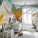 Tapete Foto Modern 3D Aquarell Malerei Goldene Pflanze Blätter Blumen Wandfarbe Wohnzimmer Esszimmer Wasserdic TV Wandbild Tapete Wohnzimmer die fototapete 3d Vlies wandbild Schlafzimmer-300cm×210cm