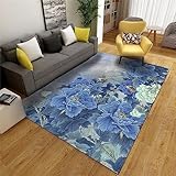 AU-OZNER teppiche für Wohnzimmer Blauer Teppich, Blumenmuster können gewaschen Werden, ohne zu verblassenhochfloorteppiche,Blau,180x280cm