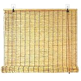 Schilf Vorhang Natur Bambusrollo,Mit Lifter Bambus Rollo,Durchscheinend Bambus Rollo,Lichtfilter Vorhang,Trennwand Strohjalousien,Blickschutz,Holzrollo,für Außen/Innen (60×80cm/24×31in)