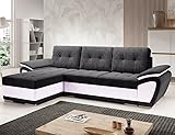 MODERNO Enzo Ecksofa mit Schlaffunktion Sofa Couch L-Form Schlafsofa mit Bettkasten Schlafcouch Wohnlandschaft Moderne Wohnzimmermöbel Eckcouch Steppsofa Schwarz Weiß