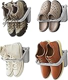 sigaer Schuhhalter Faltbar Wand Montiert 4 Stück Faltbare hängen Schuhen Wandregal Schuhablage Hängeregal ohne Bohren für Eingangstür Badezimmer, Grau