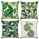 MIULEE 4er Set Grüne Blätter Kissenbezug Kissen Tropische Pflanze Dekorative Kissenhülle Sofakissen Zierkissen Couchkissen Geometrische Dekokissen für Sofa Couch Wohnzimmer Schlafzimmer 45x45 cm