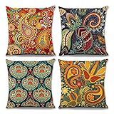 Ortigia Mandala Kissenbezug Boho Kissenbezüge Paisley Muster Indische Bohemian Dekorative Zierkissenbezug 4er Stück Kissenhülle Sofa Wohnzimmer Schlafzimmer 45x45 cm