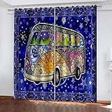 POGIB Verdunklungsvorhänge Kinderzimmer Junge Mädchen 3D Bunter Bus Thermovorhang Mit Ösen 2Er Set 137X117Cm（H X B） Vorhang Blickdicht Verdunkelung Vorhänge Schlafzimmer Gardinen Wohnzimmer Modern