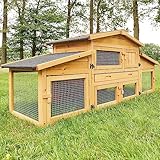 zooprinz großer Hasenstall, Kaninchenstall mit extra hohen Kotschublade - aus massiven Vollholz ideal für draußen - Dach zum Öffnen - Kleintierstall mit natürlichen Farbe gestrichen