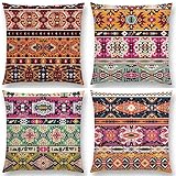 4er Set Bunte Fantasie Kissenbezug 75x75cm Sofakissen Groß Kissenbezüge Leinen Deko Kissen Kissenhülle mit Unsichtbarem Reißverschluss Quadrat Kopfkissenbezug für Sofa Schlafzimmer Wohnzimmer J509