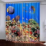 Blackout Vorhang 2Er Set Mit Ösen Vorhang Meereslebewesen Kleiner Fisch Schattierung Vorhänge 3D Blickdicht Vorhang Schiebevorhänge Für Wohnzimmer Kinderzimmer Schlafzimmer Balkon 182 X 214 cm (B X H