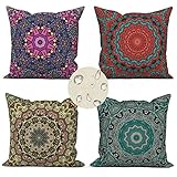 Buntes Mandala Kissenbezug 40x40cm 4er Set, Wasserdichtes Leinen Kissenbezüge Dekokissen Outdoor Kissenhülle Beidseitiger Druck Groß Sofakissen für deko Wohnzimmer Schlafzimmer Zuhause Sofa Geschenk